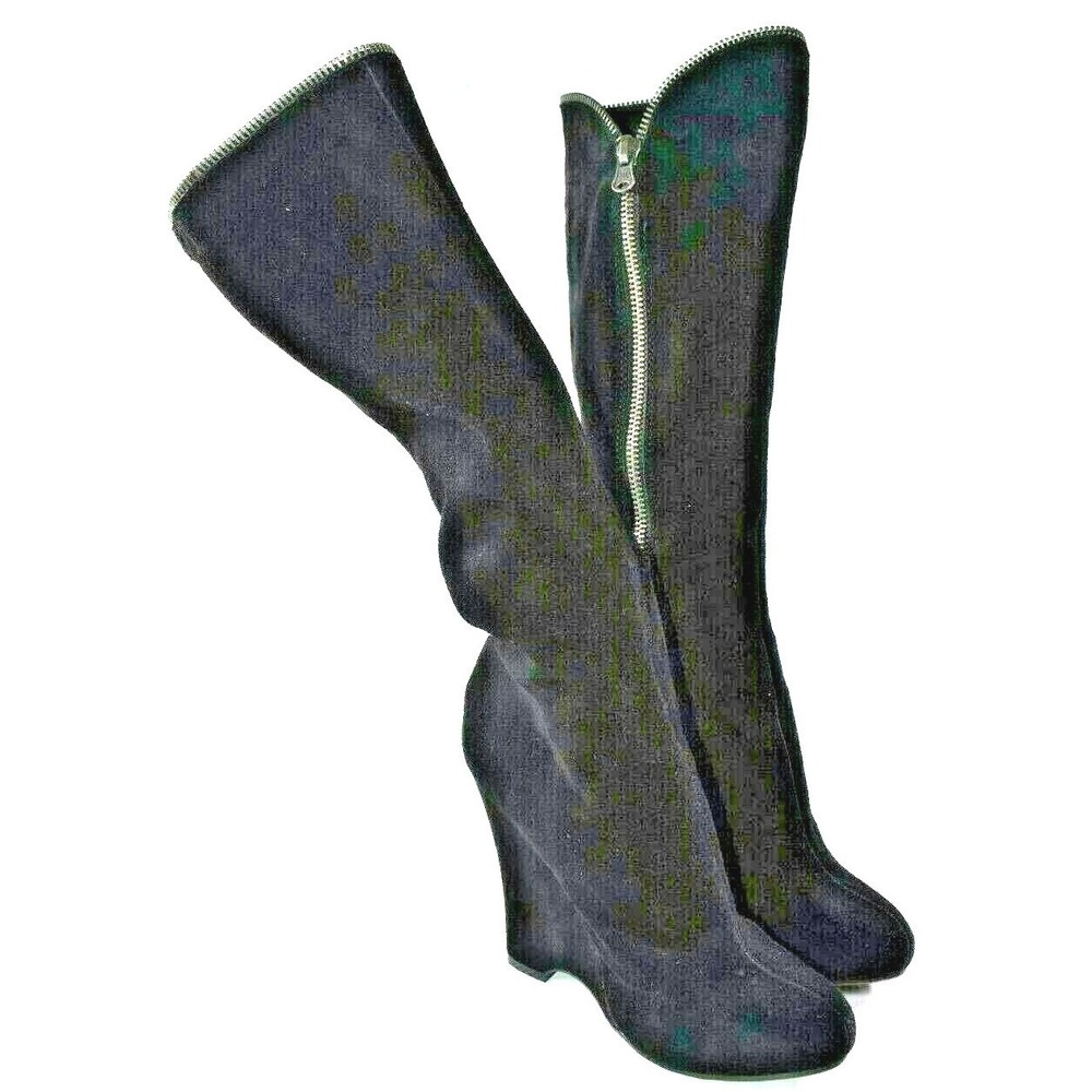 MIA Eduina Women's Black Suede Below Knee Wedge with Zipper Boots Size 8.5 M